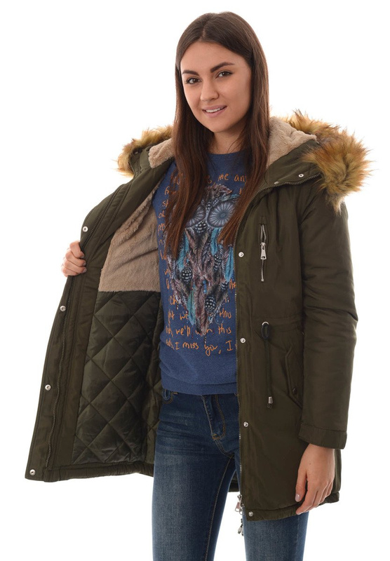 Damska Kurtka Parka Ortalionowa Zimowa Zielona