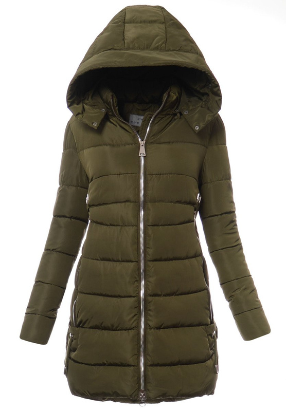 Damska Długa Zimowa Kurtka Ortalionowa Sara Zielona