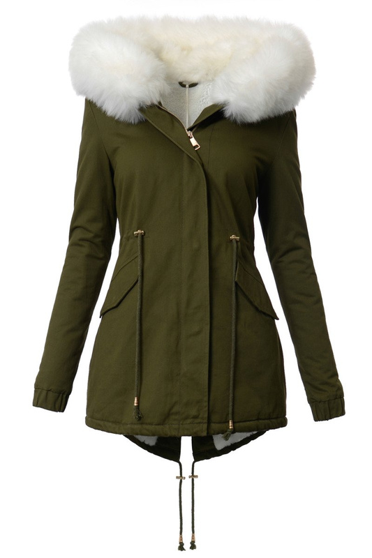 Piękna Damska Kurtka Parka Ismena z Białym Futerkiem