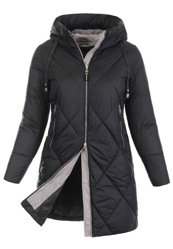 Damska Kurtka Pikowana Długa Leonia Czarna