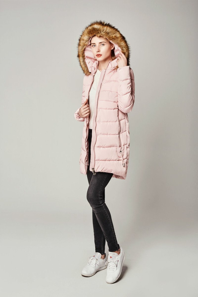 Damska Długa Zimowa Kurtka Ortalionowa Sara Różowa