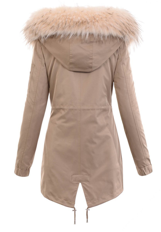 Damska Kurtka Parka 2w1 Dagmara Beżowa z Futerkiem Ecru