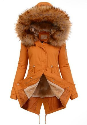 Damska Kurtka Parka 2w1 Emilia Camel z Brązowym Futerkiem