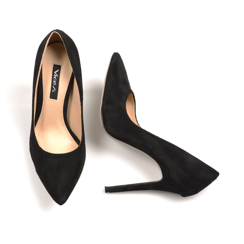 Szpilki w Szpic Welurowe Czarne