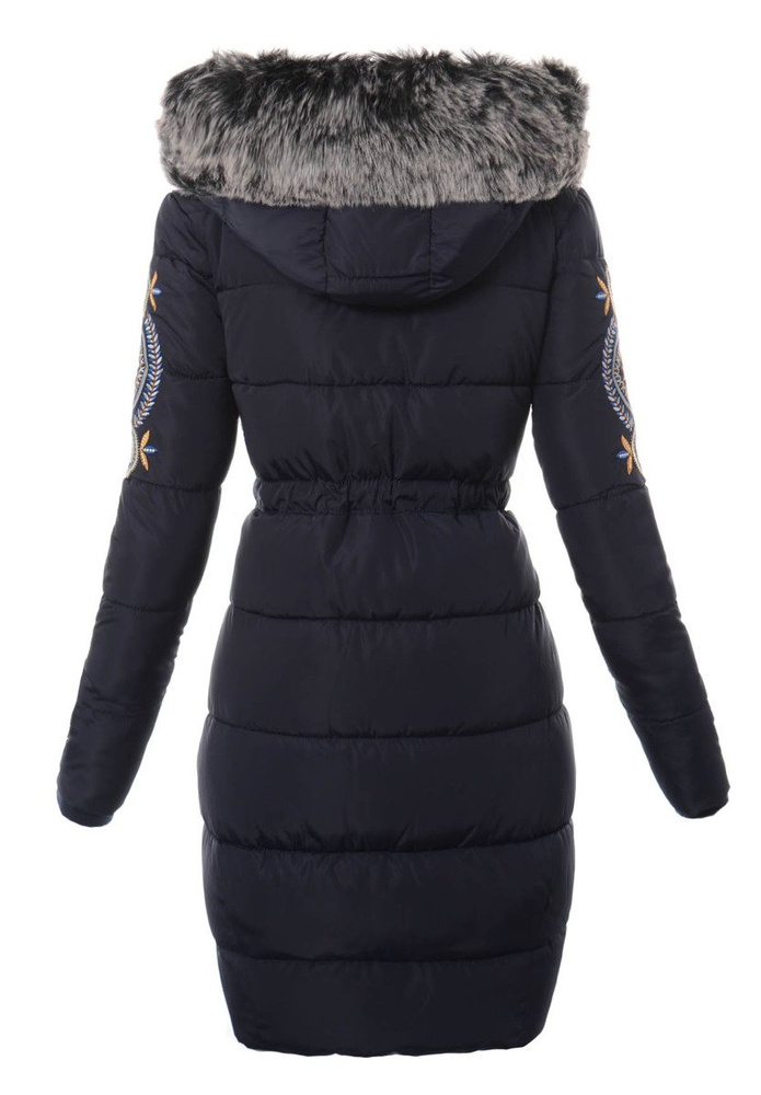 Damska Długa Zimowa Kurtka Ortalionowa Granatowa