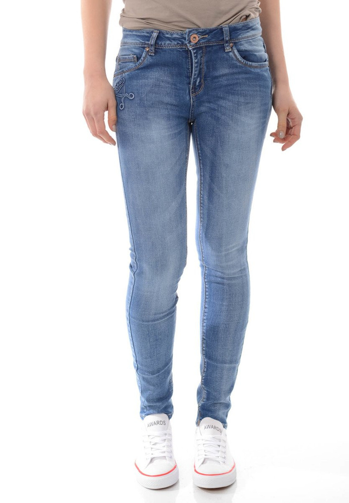 Damskie Spodnie Jeansy Przetarcia Rurki Granatowe