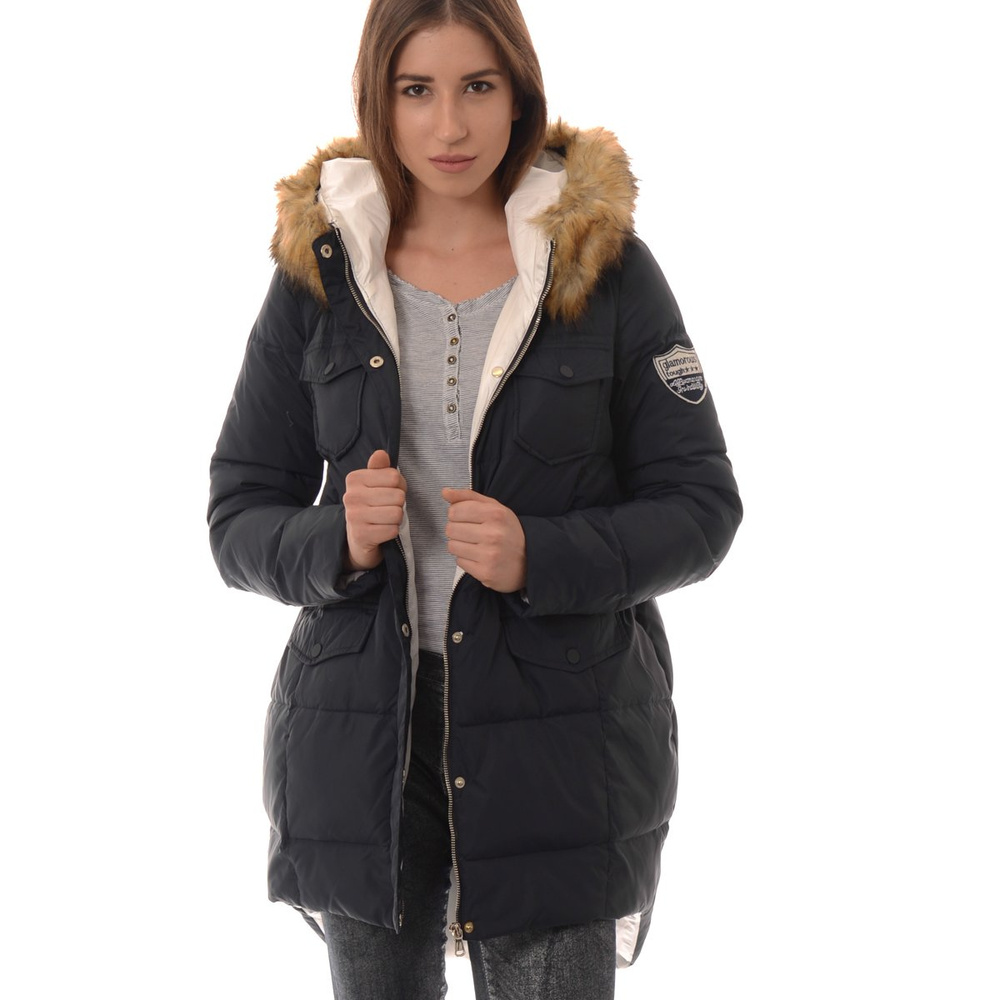 Damska Asymetryczna Kurtka Zimowa Granat