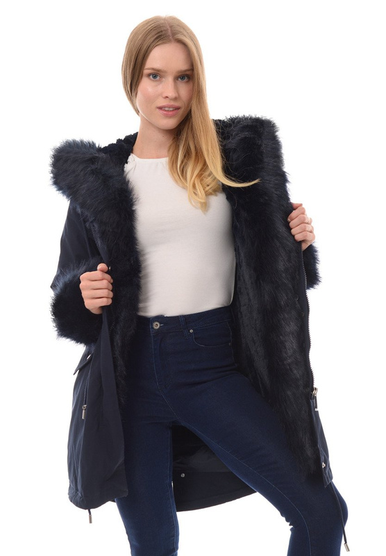 Kurtka Parka 2w1 Aida Granatowa Z Granatowym Futerkiem