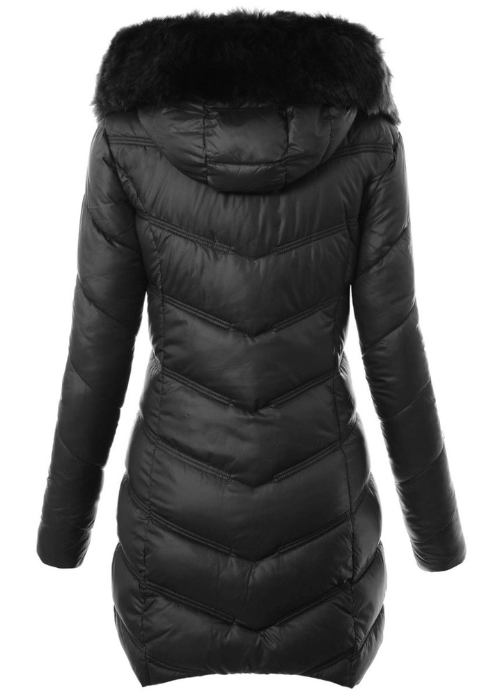 Damska Długa Zimowa Kurtka Ortalionowa Czarna
