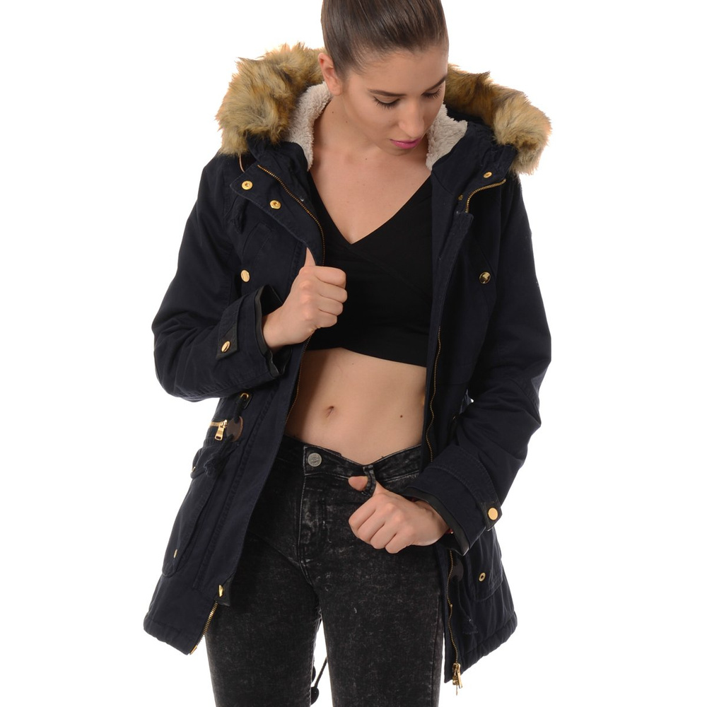 Damska Kurtka Parka Zimowa Futro Tina Granat