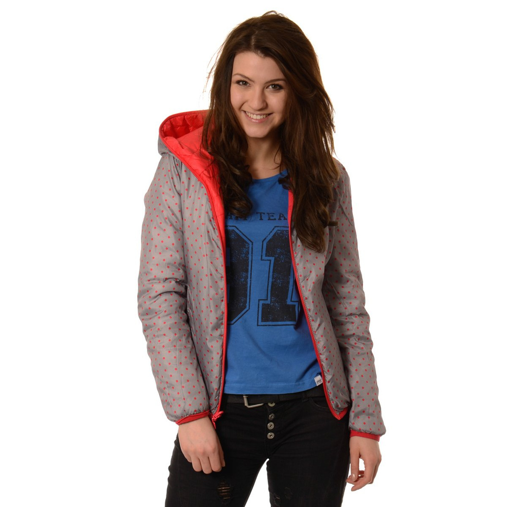 Damska Dwustronna Wiosenna - Jesienna Kurtka Ortalionowa Nadia Czerwono Szara