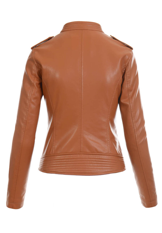 Damska Kurtka Ramoneska Emilia Brązowa