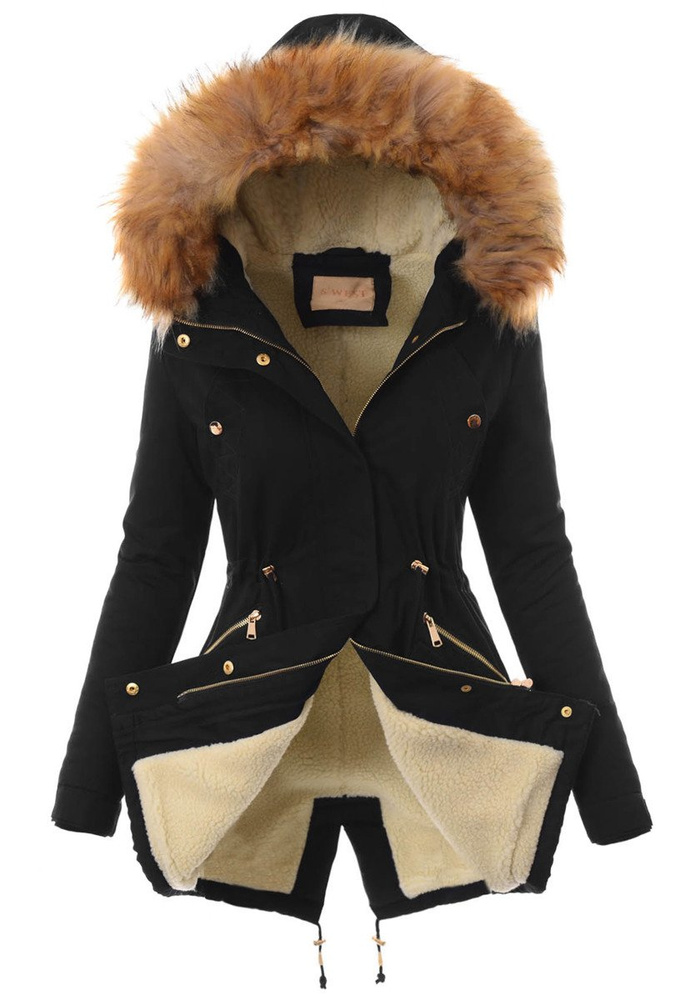 Damska Bawełniana Zimowa Kurtka Parka Flawia Czarna