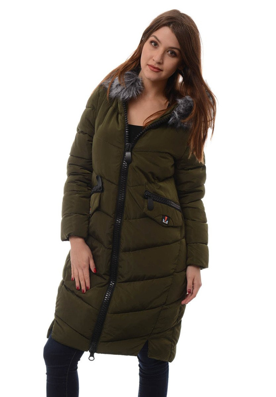 Damska Długa Zimowa Kurtka Ortalionowa Pola Zielona