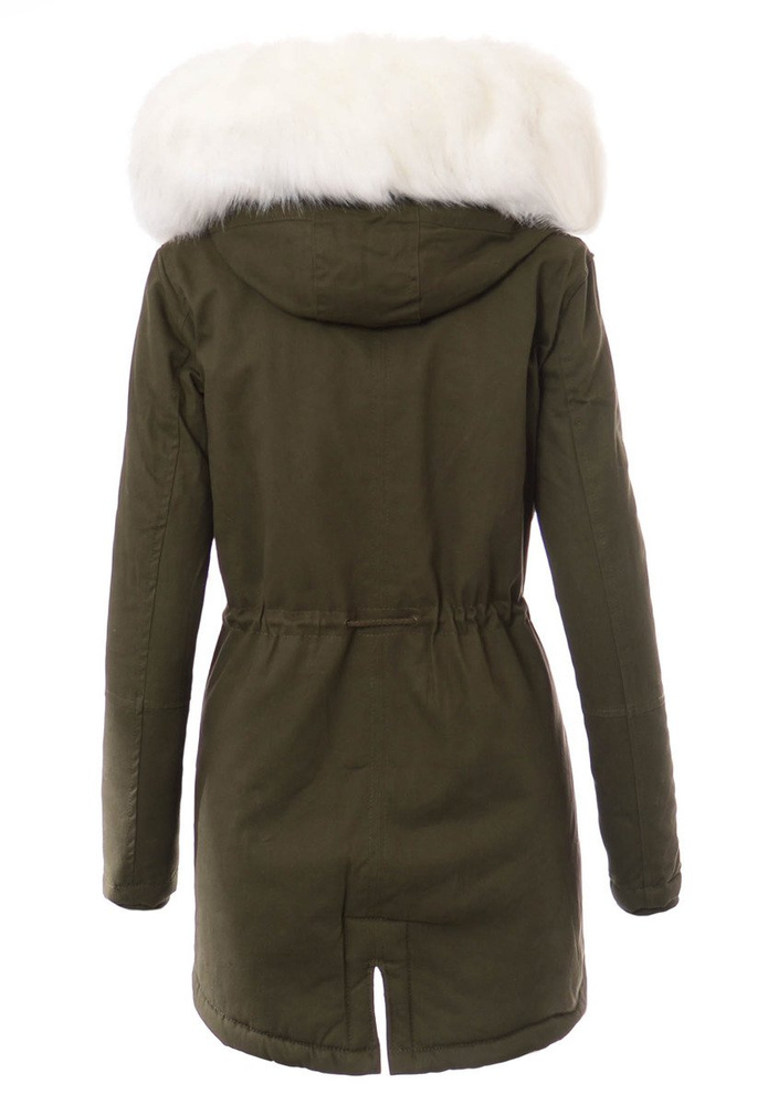 Kurtka Parka Jula Zielona Z Białym Futrem