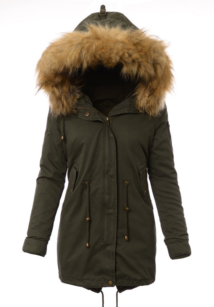 Parka Zimowa 2w1 Zielona Z Brązowym Futerkiem