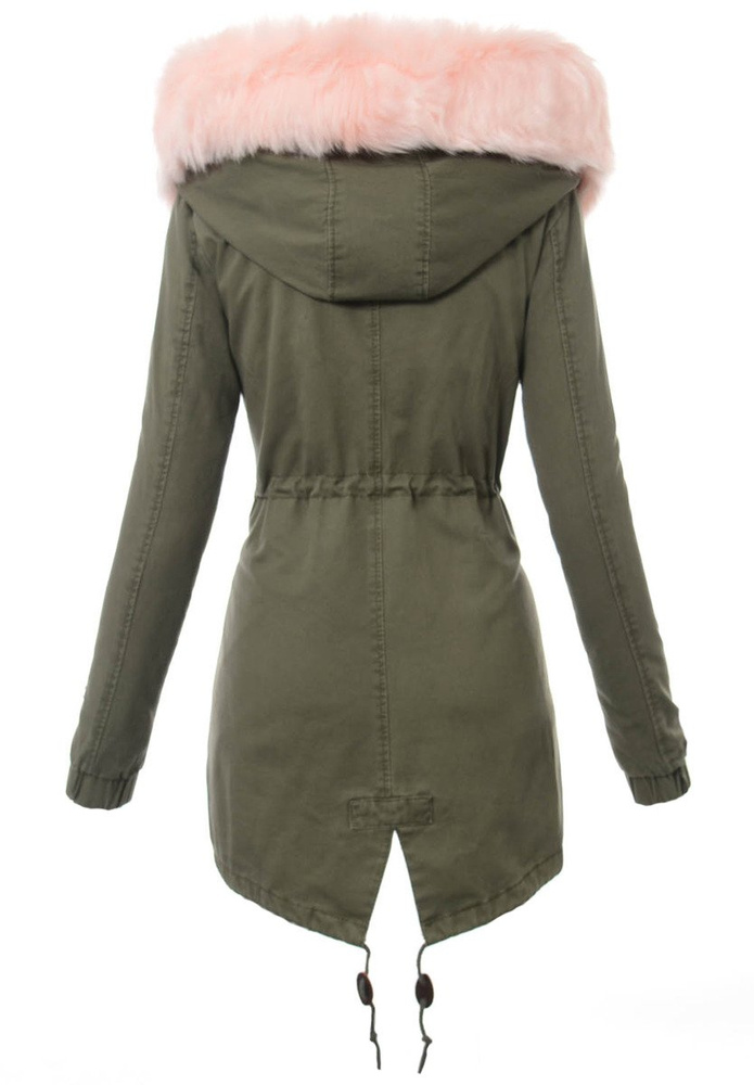 Damska Kurtka Parka Zimowa 2w1 Zielona z Różowym Futerkiem