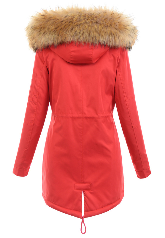 Parka Zimowa Martyna Czerwona z Brązowym Futerkiem