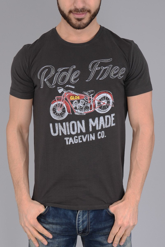 Męska Koszulka T-shirt Nadruk Ride Grafit