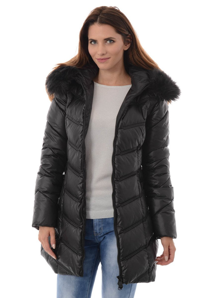 Damska Długa Zimowa Kurtka Ortalionowa Czarna
