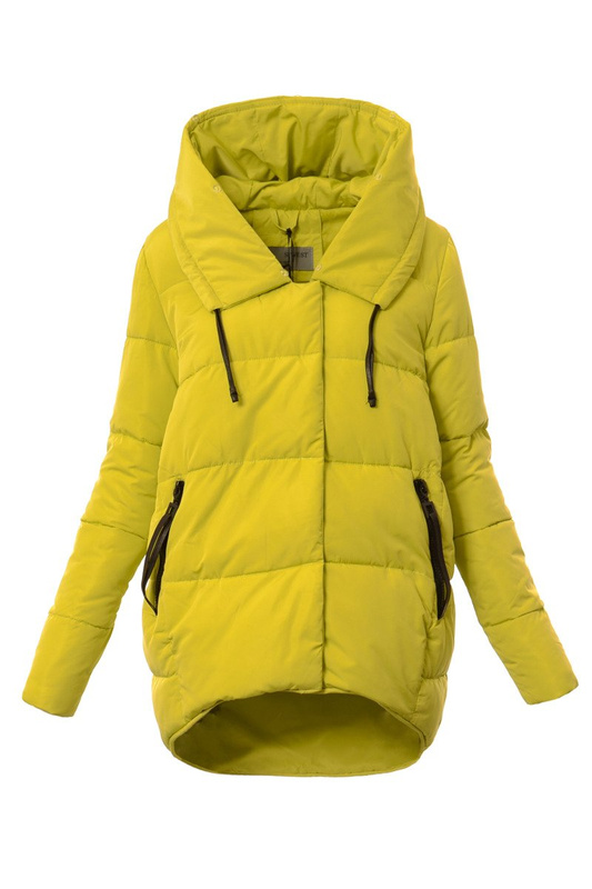 Damska Asymetryczna Kurtka Zimowa Limonkowa