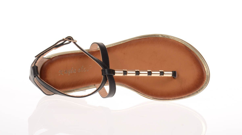 Sandały Japonki Lato Złote Zdobienia Czarne