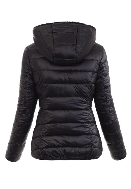 Damska Kurtka Ortalionowa Alina Czarna z Czarnym Futerkiem