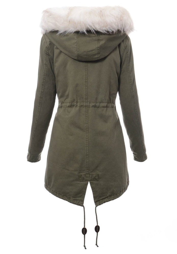 Damska Kurtka Parka Zimowa 2w1 Zielona z Białym Futerkiem