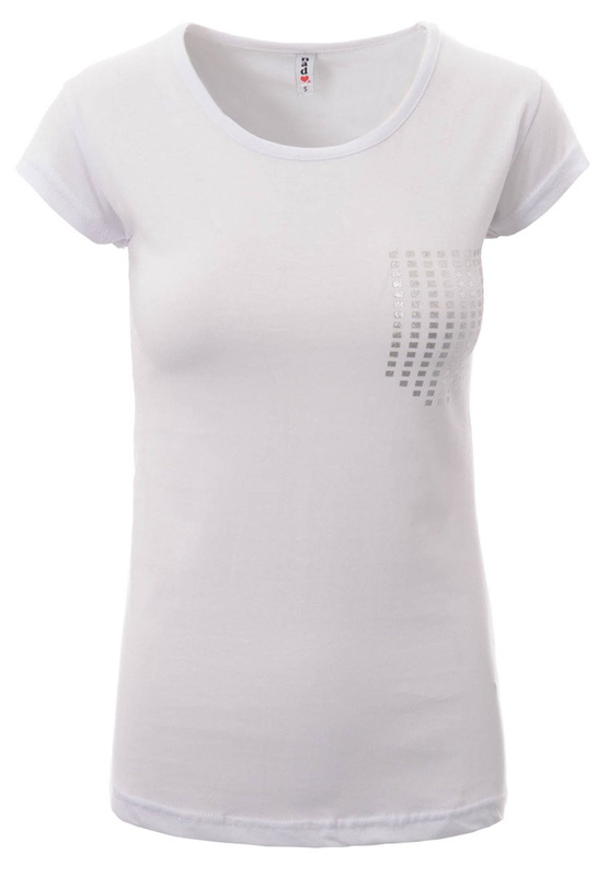 Damska Koszulka T-Shirt Krótki Rękaw Nadruk Kieszonka Biała