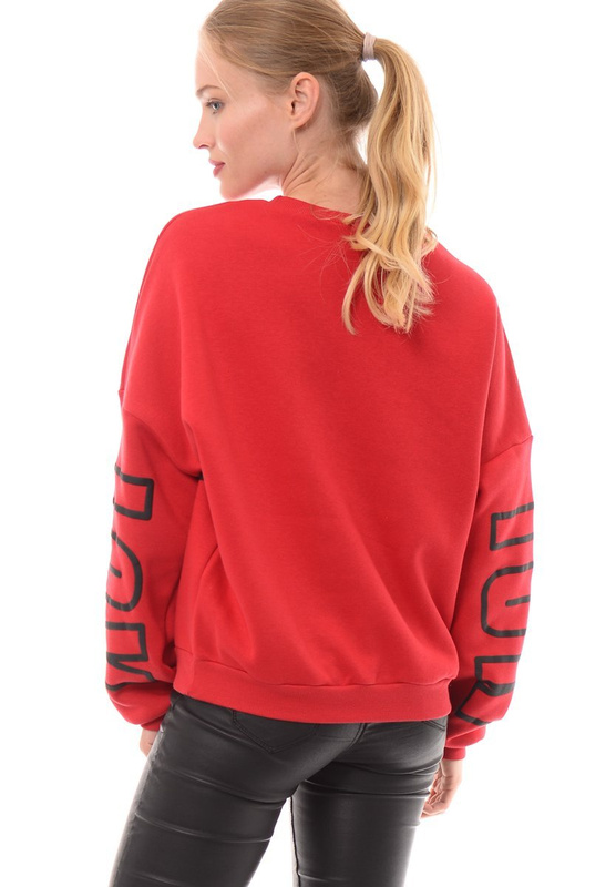Damska Bluza Oversize Nadruk Czerwona
