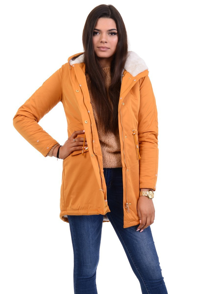 Damska Kurtka Parka Zimowa Wanessa Camel Z Futerkiem Ecru