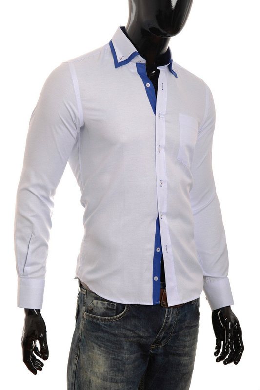 Męska Koszula Podwójny Kołnierz Błękitna