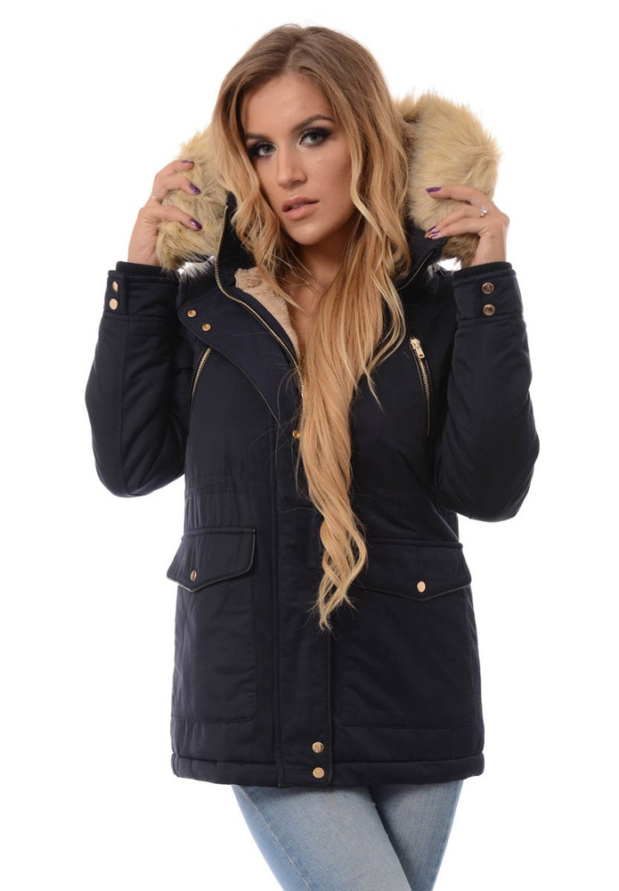 Damska Kurtka Parka Ortalionowa Zimowa Granatowa