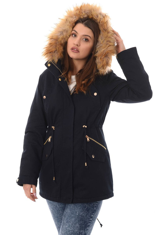 Damska Bawełniana Zimowa Kurtka Parka Flawia Granatowa