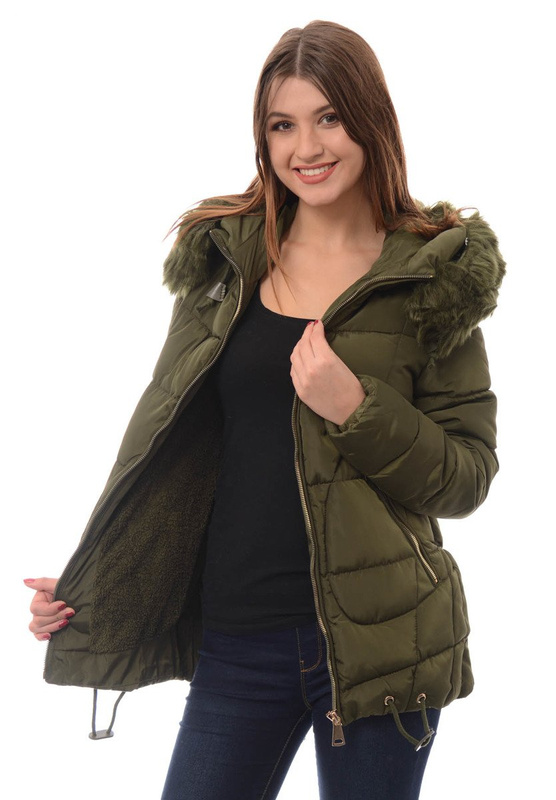 Damska Długa Zimowa Kurtka Ortalionowa Aneta Zielona