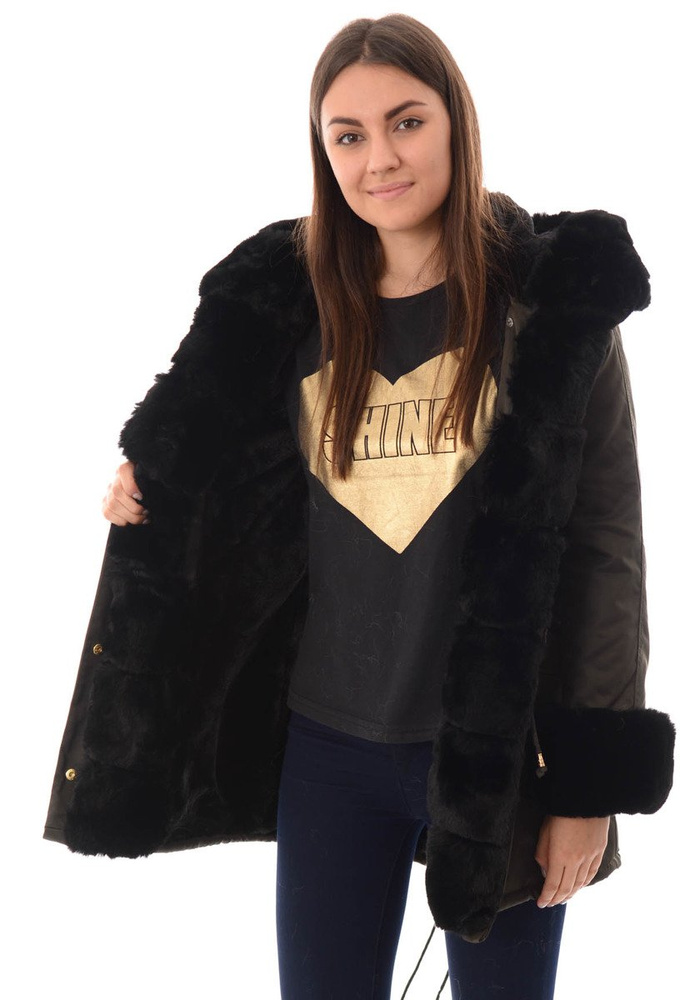 Kurtka Patrycja Zielona Z Czarnym Futerkiem