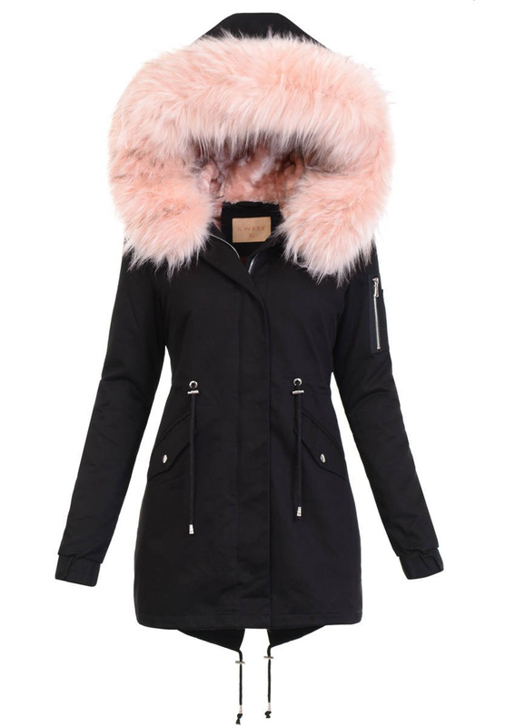 Damska Kurtka Parka 2w1 Emilia Czarna z Różowym Futerkiem