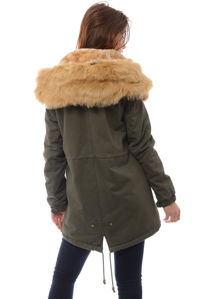 Piękna Damska Kurtka Parka Iwet Zielona Z Brązowym Futerkiem