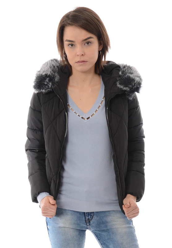  Damska Zimowa Kurtka Ortalionowa Czarna