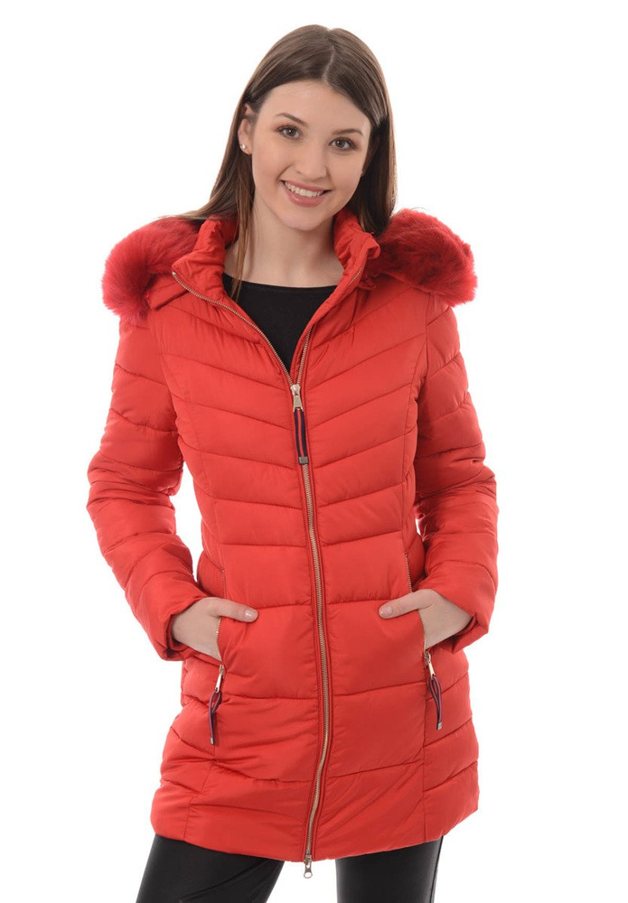 Damska Długa Zimowa Kurtka Ortalionowa Sylwia Czerwona
