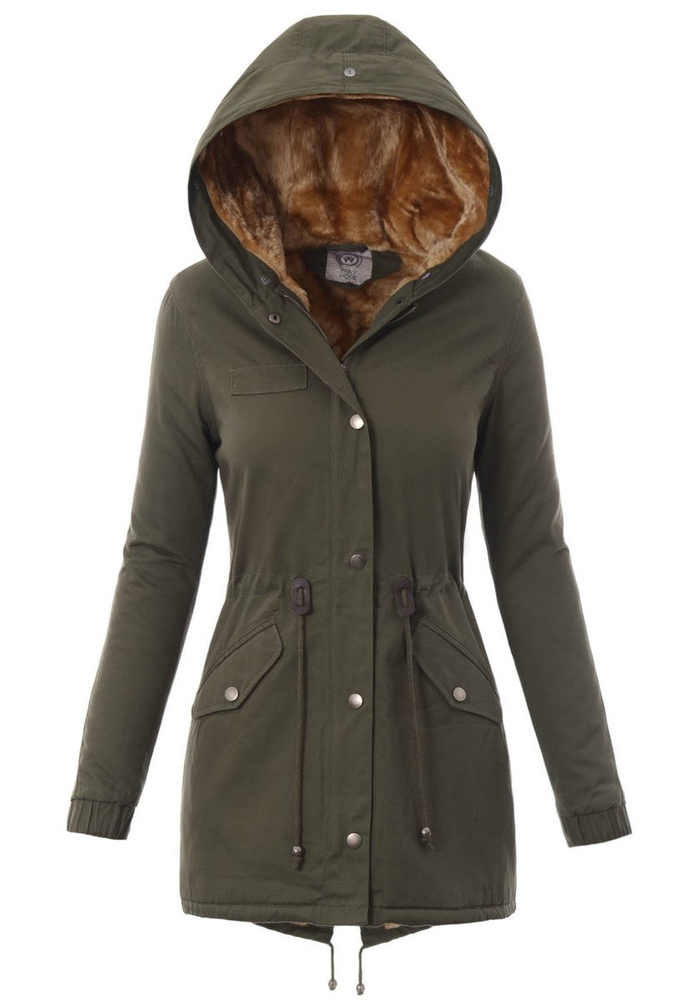 Piękna Damska Kurtka Parka Iwet Zielona Z Brązowym Futerkiem