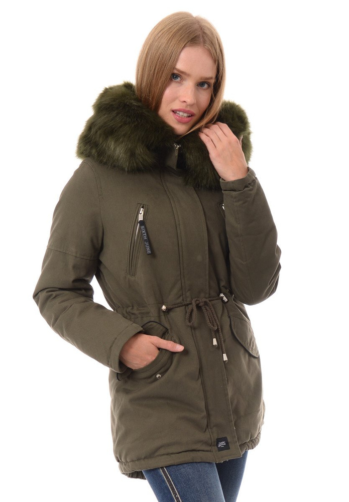Kurtka Parka Aleksandra Zielona Z Zielonym Futrem