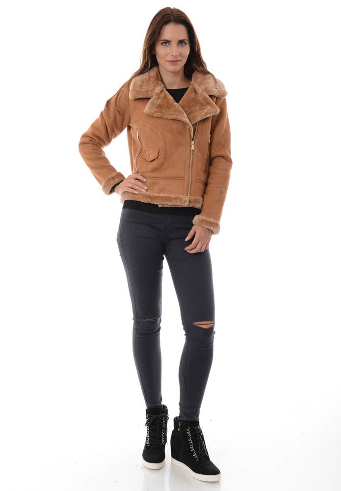 Damska Zimowa Kurtka Kożuszek Aurora Brązowa