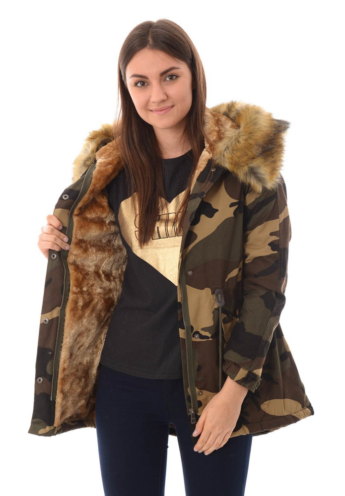 Parka Filomena Zielona z Brązowym Futerkiem