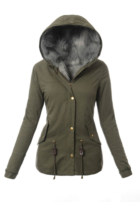 Damska Kurtka Parka Zimowa 3w1 Zielona z Szarym Futerkiem