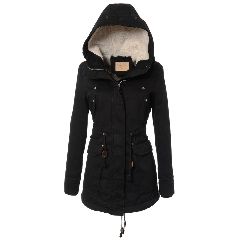 Damska Kurtka Parka Zimowa Futro Czarna