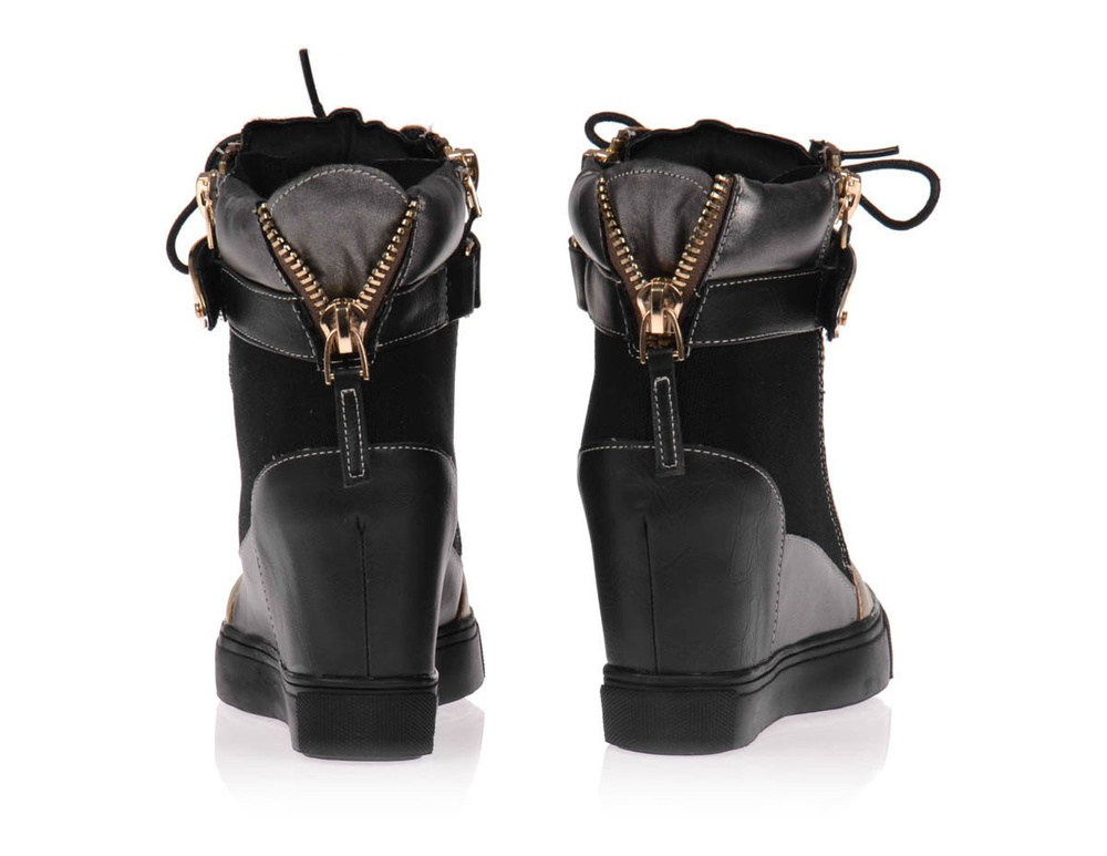 Damskie Botki Sneakersy Złoto Czarne