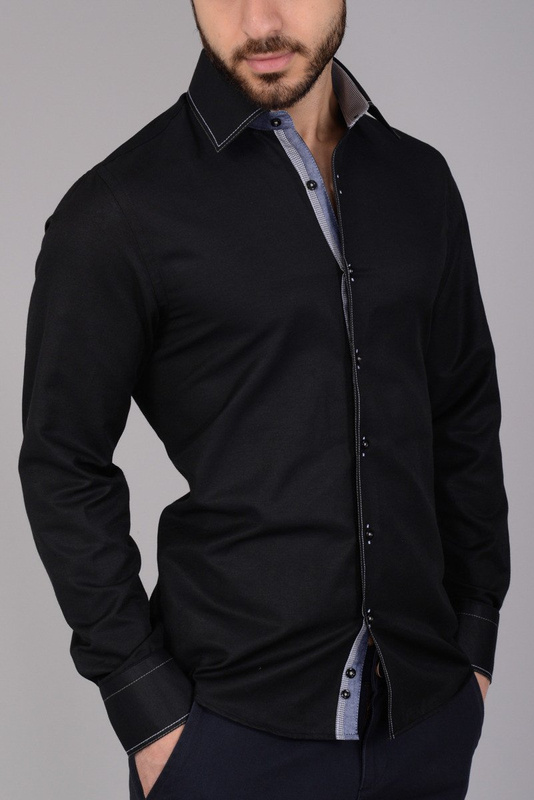 Elegancka Męska Koszula Przeszycia Czarna