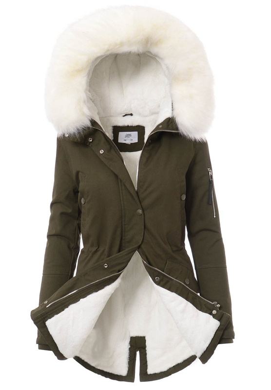 Kurtka Parka Jula Zielona Z  Białym Futrem