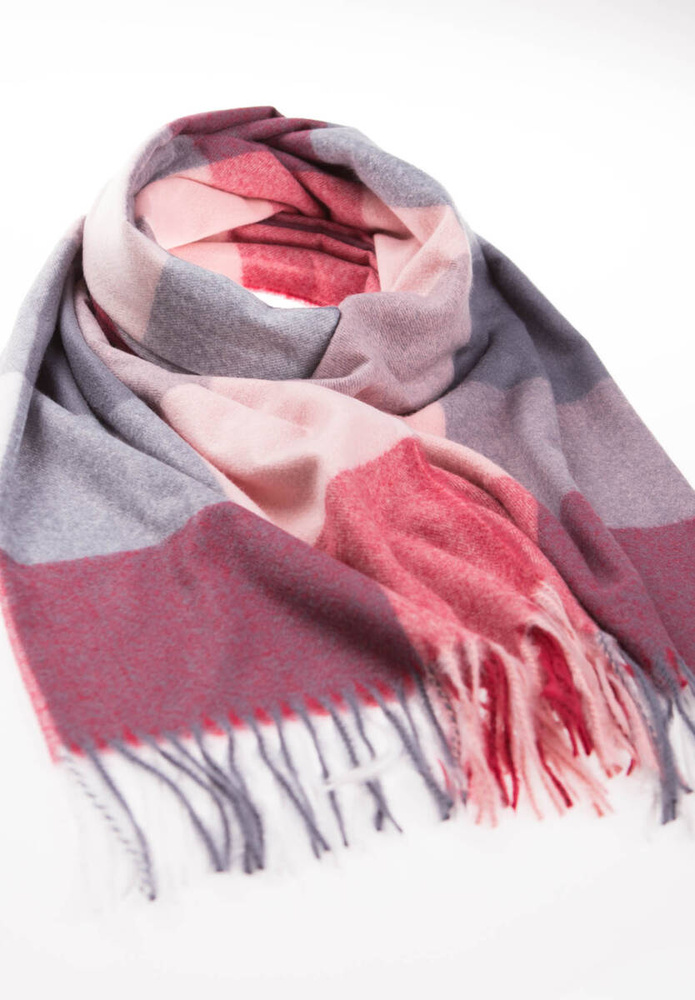 Szal Damski Bordowy W Kratę